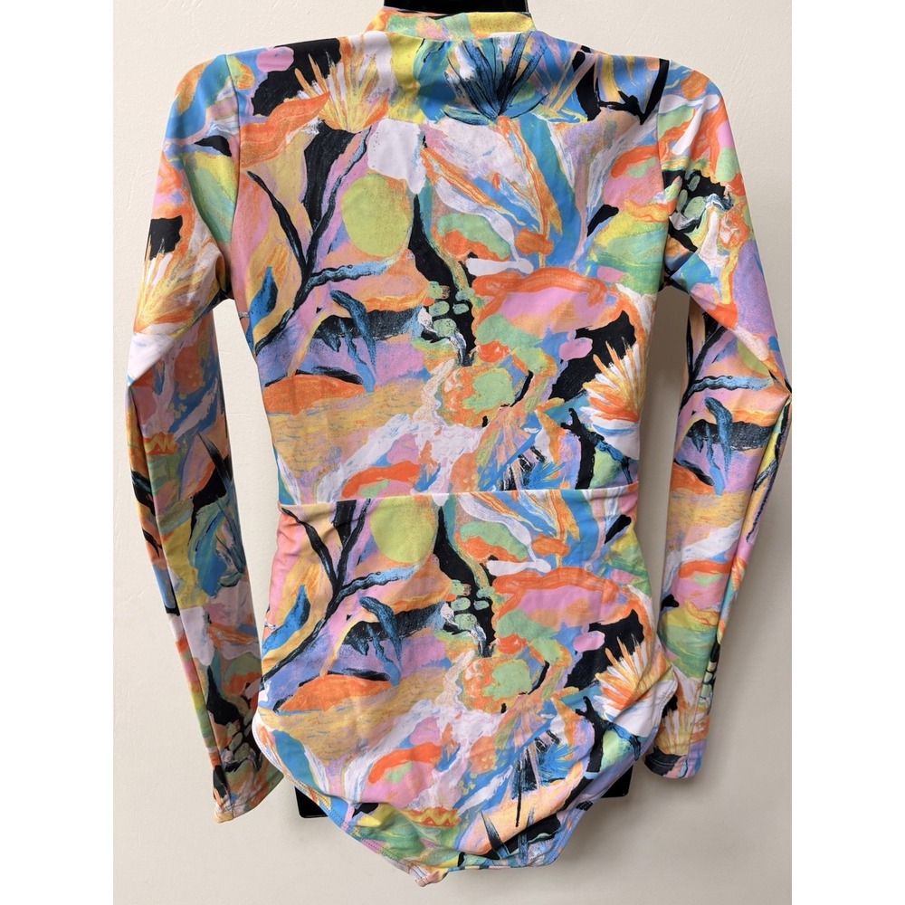 Axesea Swimsuit Womens 8 Rash Guard UPF50+ Long Sleeve One Piece Ruched Zip New - Picture 3 of 10